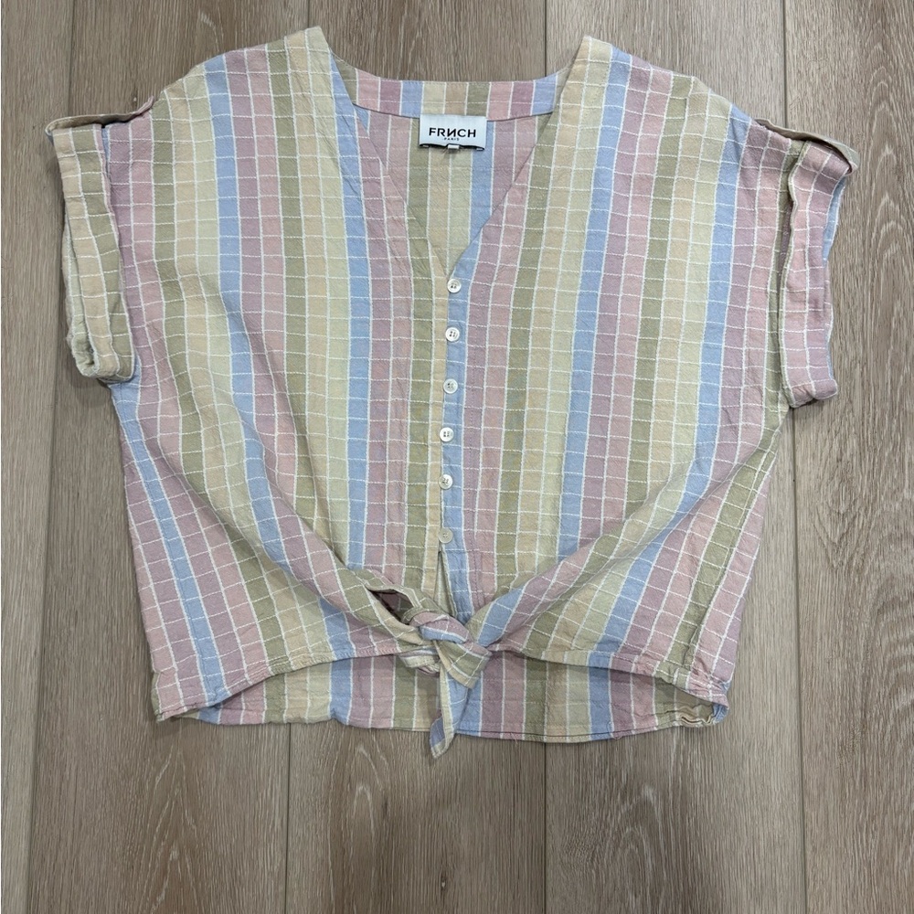 FRNCH Striped Tie-Front Top slightly cropped- Multicolor